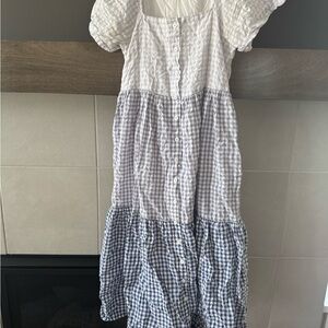 Purple and White Tiered Checkered Dress